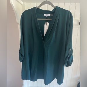 Calvin Klein. NWT. Blouse. Green/Teal. 3/4 sleeve. Size 1X.